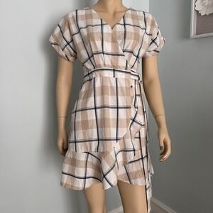 J.O.A. Cotton plaid wrap mini shirt dress‎ women's medium